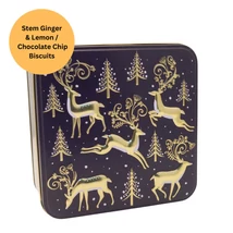 Grandma Wilds Embossed Golden Stags with Christmas Tree Tin with Biscuits 160g 