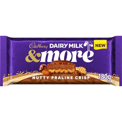 Cadbury Dairy Milk &More Nutty Praline Crisp Milk Chocolate Bar 180g
