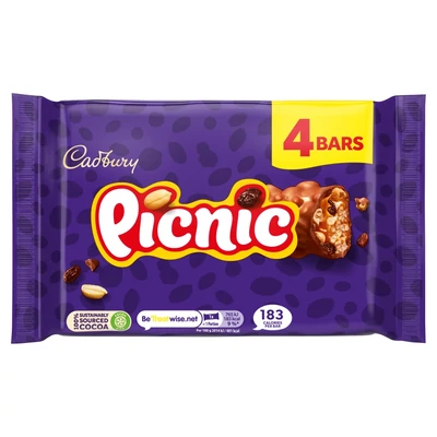 Cadbury Picnic Chocolate Bar 4 Pack 128g