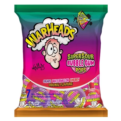 Warheads Super Sour Bubble Gum Pops Assorted Flavours 105g