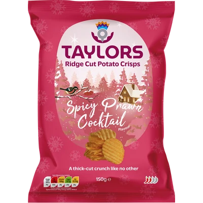 Taylors Festive Spicy Prawn Cocktail Flavour Ridge-cut Potato Crisps 150g