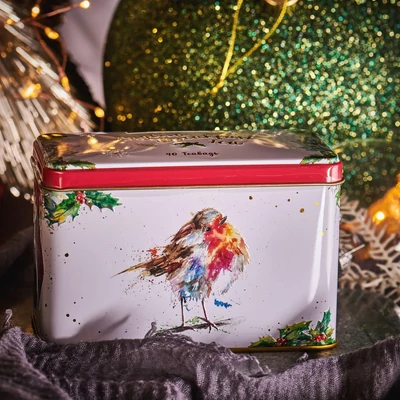 New English Teas - Festive Christmas Robin Tea Tin - 40 db filter English Breakfast tea