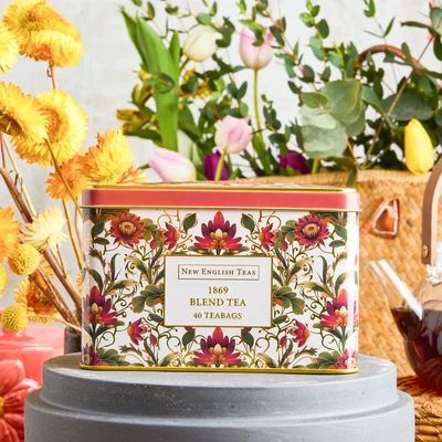 New English Teas Embroidery Lotus Flower Classic Tea Tin 40 filter