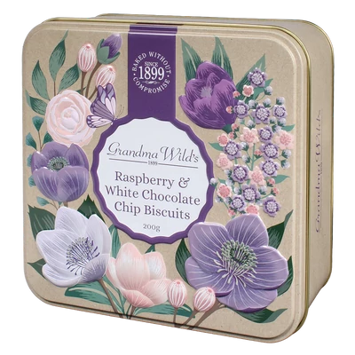  Grandma Wilds Wildflower Raspberry & White Chocolate Biscuit Tin 200g