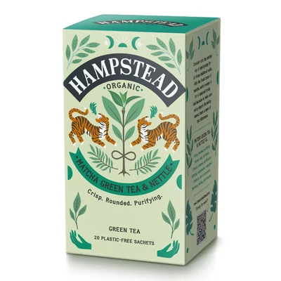 Hampstead Tea   Organic Matcha Green Tea and Nettle Tea Bags (matcha zöld tea csalánnal) 20 db borítékolt filter