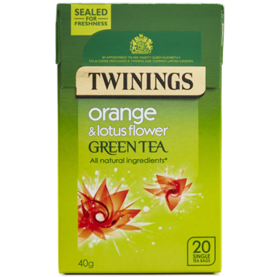 Twinings Green Tea with Orange and Lotus Flower  (Zöld Tea Naranccsal és Lótuszvirággal) 20db filter 