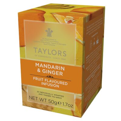 Taylors of Harrogate Mandarin & Ginger  (Mandarin és gyömbér) tea 20 db koffeinmentes borítékolt filter