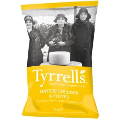 Tyrrell's Mature Cheddar & Chives (Cheddar sajtos-snidlinges chips) 150g