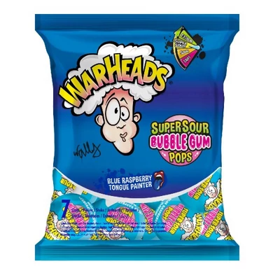 Warheads Super Sour Bubble Gum Pops Blue Raspberry 105g